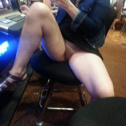 Pic #4 Fun time at the casino! - Amateur, Legs Spread Wide Open, Outdoors, Pantieless Girls, Public Exhibitionist, Public Place, Pussy, Shaved